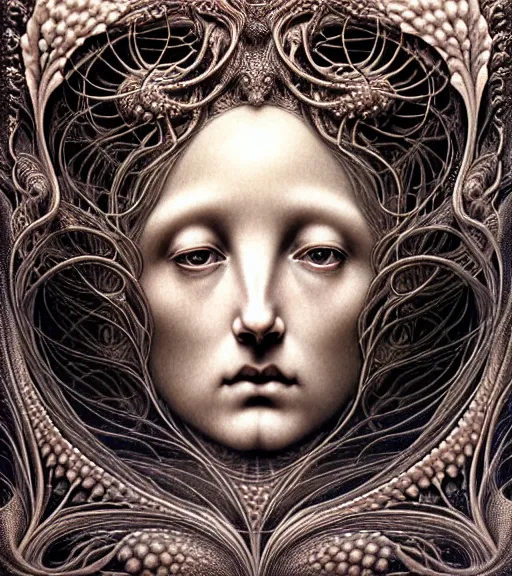 Prompt: detailed realistic beautiful rose goddess face portrait by jean delville, gustave dore, iris van herpen and marco mazzoni, art forms of nature by ernst haeckel, art nouveau, symbolist, visionary, gothic, neo - gothic, pre - raphaelite, fractal lace, intricate alien botanicals, ai biodiversity, surreality, hyperdetailed ultrasharp octane render