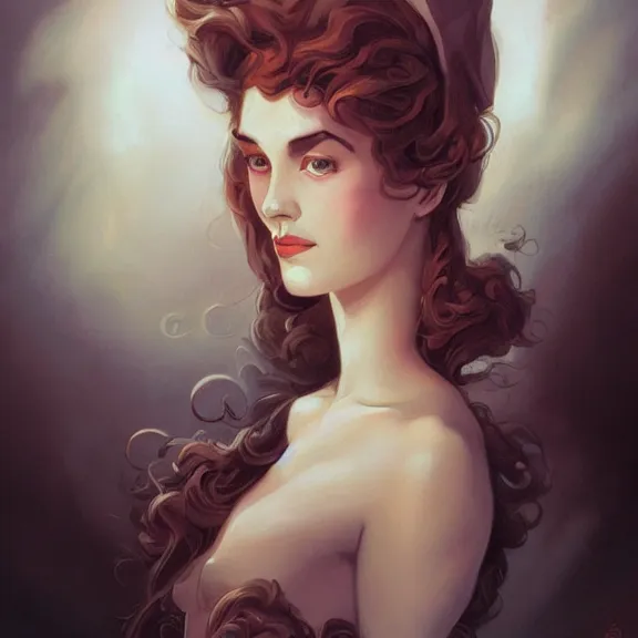 Image similar to a highly detailed beautiful portrait in the style of charles dana gibson and in the style of peter mohrbacher.