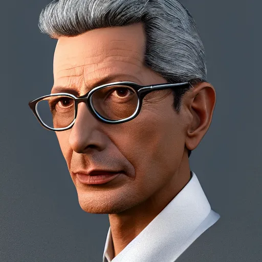 Image similar to hyperrealistic jeff goldblum, comprehensively lifelike 3 d render inspired by istvan sandorfi & xiang duan, perfect symmetry, dim volumetric cinematic lighting, 8 k octane comprehensive render, extreme hyper - detailed attributes & atmosphere, intricate, impossibly lifelike composition, masterpiece, artstation, stunning,