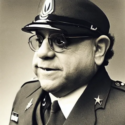 Image similar to portrait photograph of danny devito as a nazi officer in ww 2