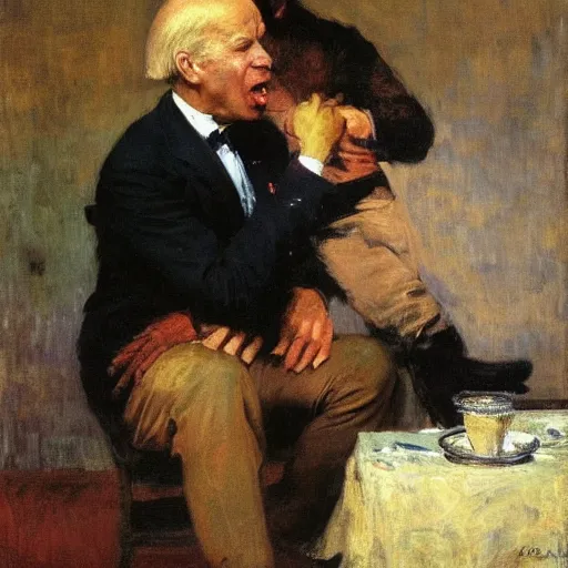 Image similar to joe biden devouring his son, by ilya repin, oil on canvas, 1 8 8 3