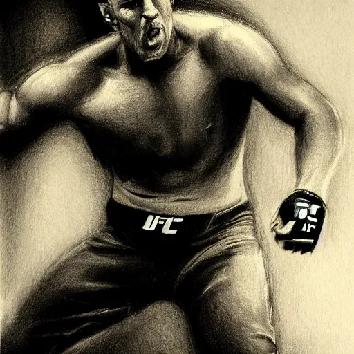 Prompt: Drawing of a ufc fighter by Dean Cornwell
