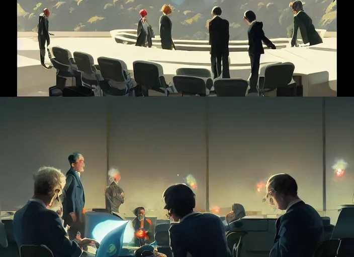 Image similar to modern world leaders watching their people kill each other Mandelbrot fractal by Craig Mullins, ilya kuvshinov, krenz cushart, artgerm trending on artstation by Edward Hopper and Dan Mumford and WLOP and Rutkovsky, Unreal Engine 5, Lumen, Nanite