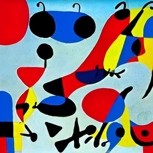 Prompt: abstract art by joan miro and picasso