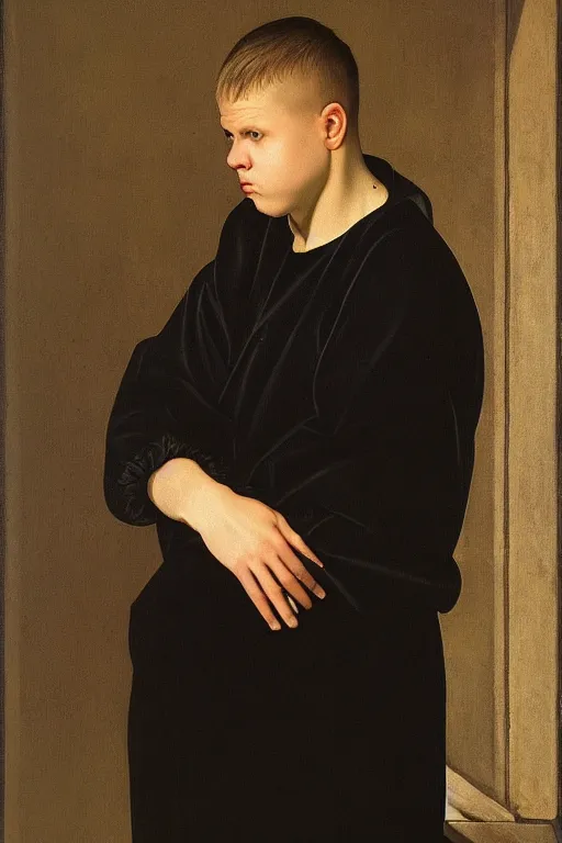 Prompt: Yung Lean, portrait, by Caravaggio