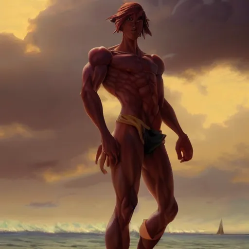 Image similar to a male horse humanoid standing on the beach,wearing red shorts,anthropomorphic,Character design by charlie bowater, artgerm, and makoto shinkai, detailed, inked, western comic book art, 2021 award winning painting,digital art,ultra realistic,ultra detailed,art by greg rutkowski,muscular,detailed face,hyperdetailed,hyperrealistic,detailed face,photorealistic,realistic,4k,SFW