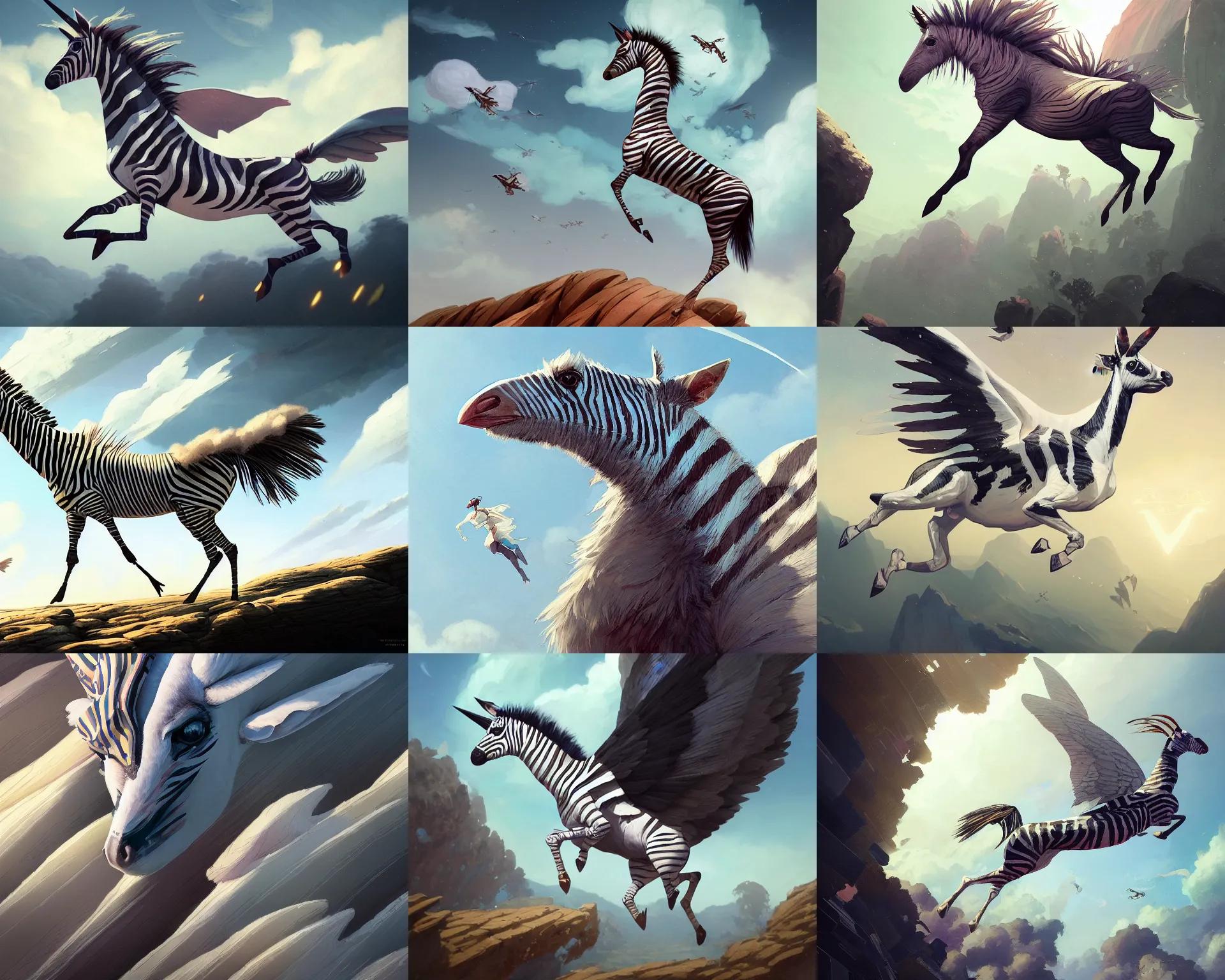 Prompt: a flying zebra, magnificent, close up, details, sharp focus, elegant, highly detailed, illustration, by Jordan Grimmer and greg rutkowski and PiNe(パイネ) and 薯子Imoko and 香川悠作 and wlop and maya takamura, intricate, beautiful, Trending artstation, pixiv, digital Art