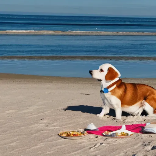 Image similar to Dog with white hat on the beach having a picknick