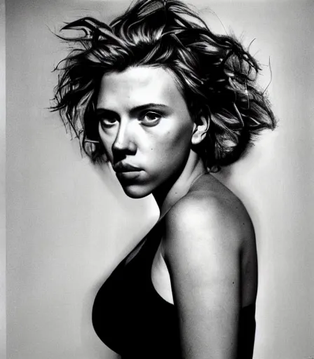 Image similar to a high quality, high detail, photorealistic portrait of scarlett johansson by james nachtwey and lucian freud,