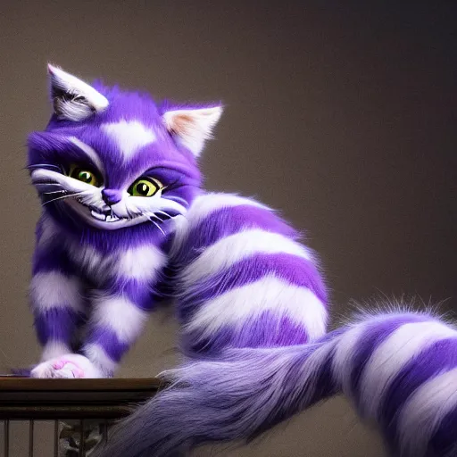 Prompt: full body pose, hyperrealistic photograph of the cheshire cat as a kitten, dim volumetric lighting, 8 k, octane beautifully detailed render, extremely hyper detailed, intricate, epic composition, cinematic lighting, masterpiece, trending on artstation, very very detailed, stunning, hdr, smooth, sharp focus, high resolution, award, winning photo, dslr, 5 0 mm