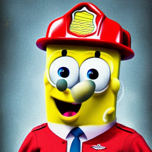 Prompt: portrait of spongebob as a firefighter, full body picture, wide angle view, cinematic, sci-fi, high definition details hyperrealistic, digital art, artstasion, deep depth of field