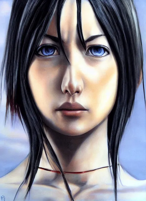 Prompt: Mikasa Ackerman realistic 3d painting, art by ian spriggs