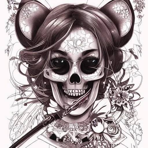 Prompt: anime manga skull portrait young woman skeleton minnie mouse, intricate, elegant, highly detailed, digital art, ffffound, art by JC Leyendecker and sachin teng