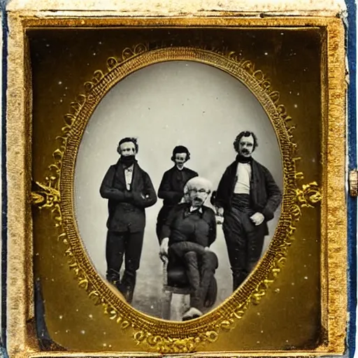 Image similar to daguerreotype of scientists building a spaceship