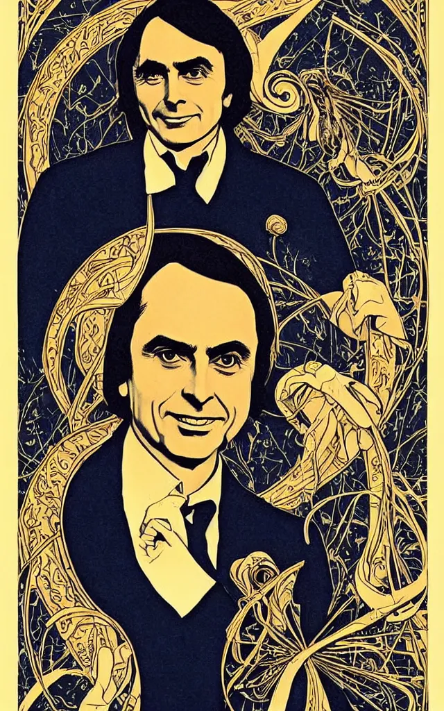 Image similar to carl sagan, in art Nouveau style.