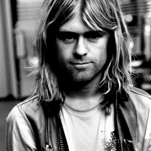 Image similar to close - up of kurt cobain as the character slater in the movie dazed & confused, movie still frame, promotional image, imax 7 0 mm footage