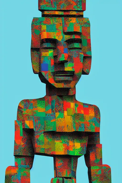 Image similar to cubist moai statue cutout digital illustration cartoon colorful beeple