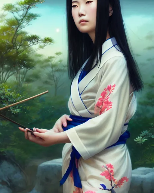 Image similar to a beautiful okinawa girl wear elegant yukata in festival | | summer night, realistic shaded, pleasant face, good looking, fine details, 4 k realistic, cryengine, realistic shaded lighting poster by greg rutkowski, magali villeneuve, artgerm, jeremy lipkin and michael garmash and rob rey