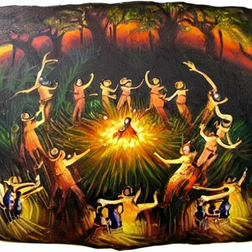 a vivid oil painting of 12 monkeys dancing in a circle | Stable ...