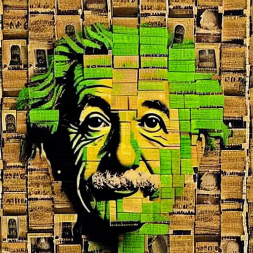 Image similar to portrait of albert einstein made of avocado slices, beautiful photo, arranged on a wooden table