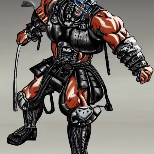Prompt: very big very muscular very buff very strong samurai, wearing a cybernetic oni mask. The mask is cybernetic. Accurate, wellmade, detailed, movie still, I am a movie director