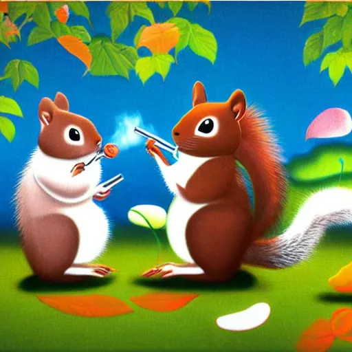 Prompt: squirrels smoking cigars by chiho aoshima