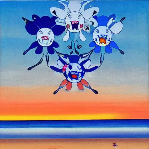 Image similar to sunset at the beach by takashi murakami