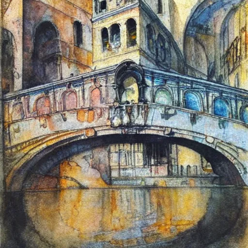 Image similar to the bridge of sighs in the style of vrubel, watercolor, pastel colors