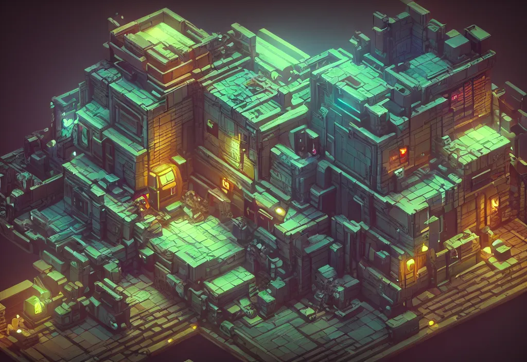 Image similar to magicavoxel cyberpunk house, magicavoxel cinematic lighting, 4k