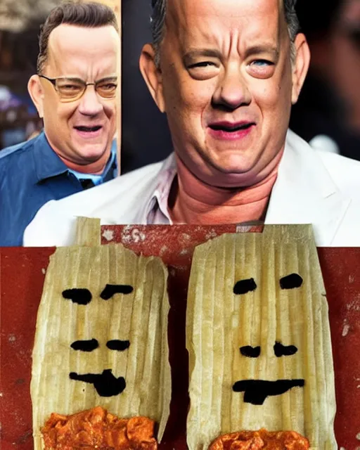 Image similar to tom hanks as a tamale, human face made out of a tamale