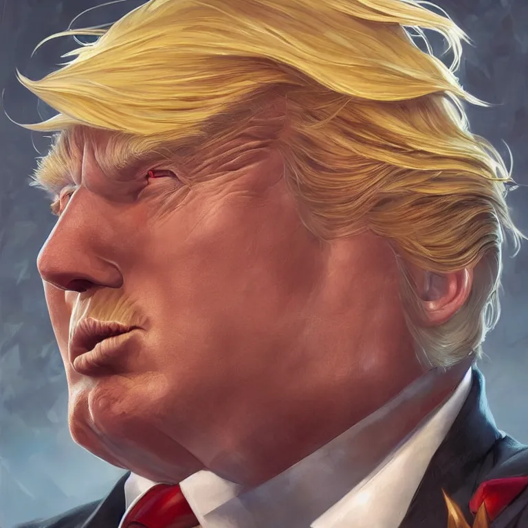 Image similar to a highly detailed character portrait of Donald Trump as a World of Warcraft character, intricate, digital painting, artstation, concept art, smooth, sharp focus, illustration, art by artgerm and greg rutkowski and alphonse mucha