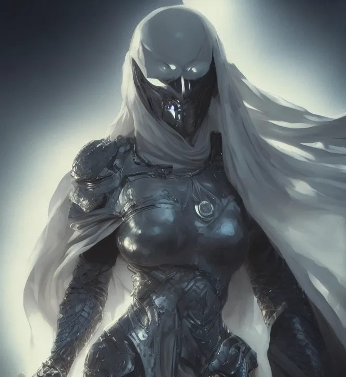 Image similar to female moon knight, hyper detailed, digital art, trending in artstation, cinematic lighting, studio quality, smooth render, unreal engine 5 rendered, octane rendered, art style by klimt and nixeu and ian sprigger and wlop and krenz cushart