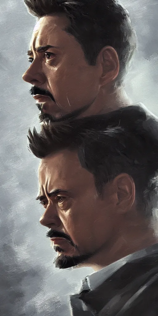 Prompt: concept art of tony stark, head and shoulders shot, cinematic shot, oil painting by jama jurabaev, extremely detailed, brush hard, artstation, high quality, brush stroke