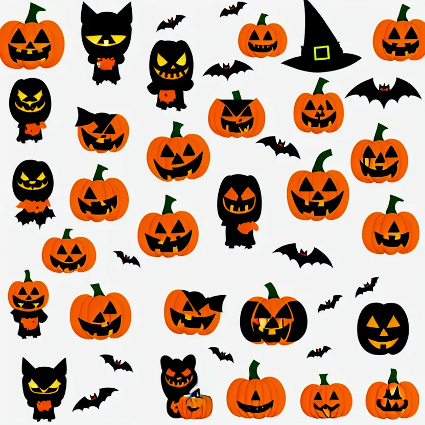 Prompt: extremely cute halloween theme 5 separate stickers set, adorable, modern trendy art styles, clear background, 4 k,