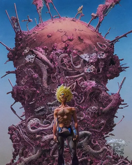 Prompt: jojo bizzare adventure painted by hirohiko araki and zdislav beksinski and wayne barlowe and greg rutkowski