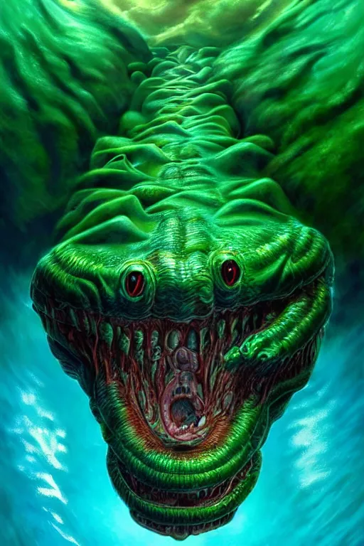 Image similar to hyperrealistic close-up surrealism underwater chimera monster!!! highly detailed concept art eric zener elson peter cinematic hard green lighting high angle hd 8k sharp shallow depth of field, inspired by David Paul Cronenberg and Zdzisław Beksiński