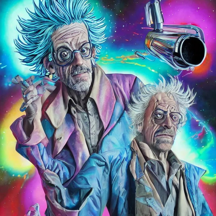 Image similar to Christopher Lloyd as Rick Sanchez by Noriyoshi Ohrai and Lisa Frank