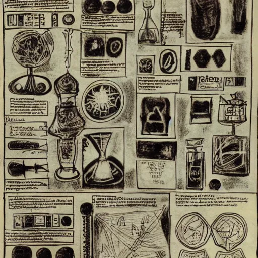 Image similar to full page scan of illustrated alchemy notes, sith alchemist, dark side, alchemy drawn diagrams, lost codex, found papers, black paper, star wars book, potions and instructions, decay, dark colorful drawings, old ripped and dirty pages, full page writings. atmospheric, kodak, photoreal. concept art, intricate, artstation, studio ghibli, eddie mendoza, james chadderton. blur, blurry, dof, bokeh, soft