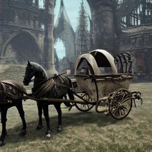 Prompt: soulsborne horse carriage