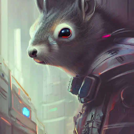 Image similar to cyberpunk squirrel, cyborg, intricate, digital painting, artstation, intricate, concept art, smooth, sharp focus, unreal engine