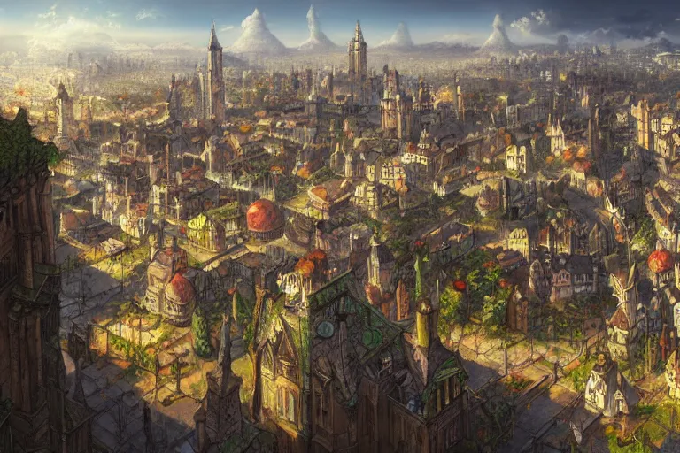 Prompt: middle ages city landscape, beautiful, artstation trending, deviantart, highly detailed, focus, smooth, by hirohiko araki, yoshitaka amano