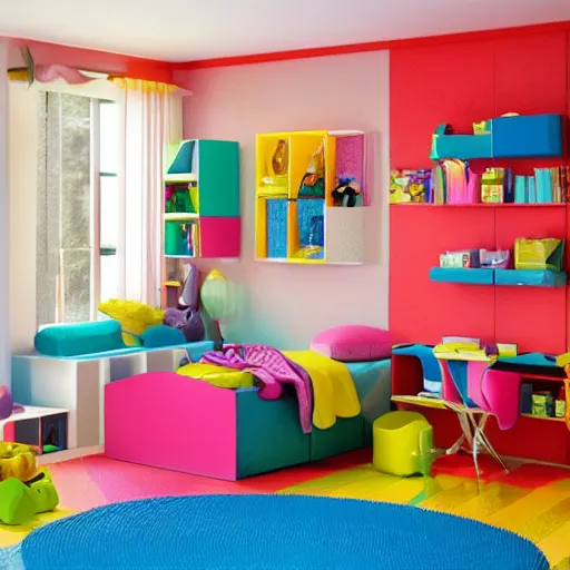 Image similar to colorful children ’ s bedroom with toys