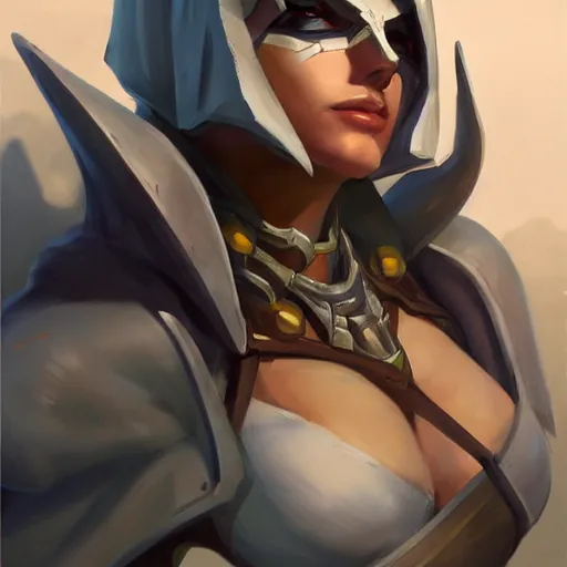 Image similar to greg manchess portrait painting of sylvanas as overwatch character, medium shot, asymmetrical, profile picture, organic painting, sunny day, matte painting, bold shapes, hard edges, street art, trending on artstation, by huang guangjian and gil elvgren and sachin teng