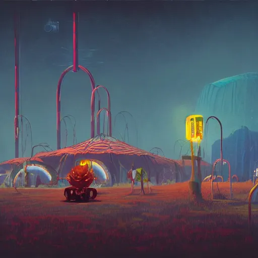 Prompt: A weird circus, by Simon Stålenhag, James Gilleard and Bruce Pennington