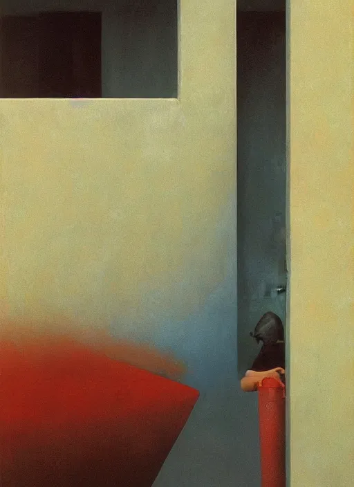 Image similar to water pouring from the bottom of a paper bag Edward Hopper and James Gilleard, Zdzislaw Beksinski, highly detailed