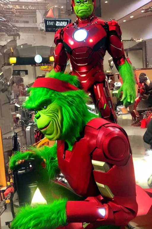 Image similar to The Grinch stole Ironman's armor, Grinch is Ironman, Ironman starring The Grinch