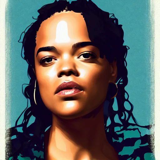 Image similar to portrait of Tessa Thompson, digital art