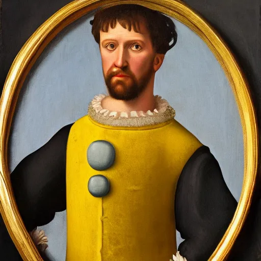 Image similar to a renaissance style portrait painting of SpongeBob