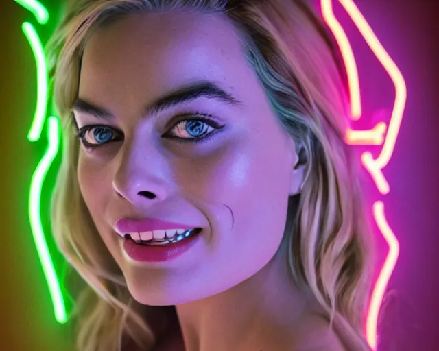 Image similar to margot robbie as a neon sculpture, hyper detailed