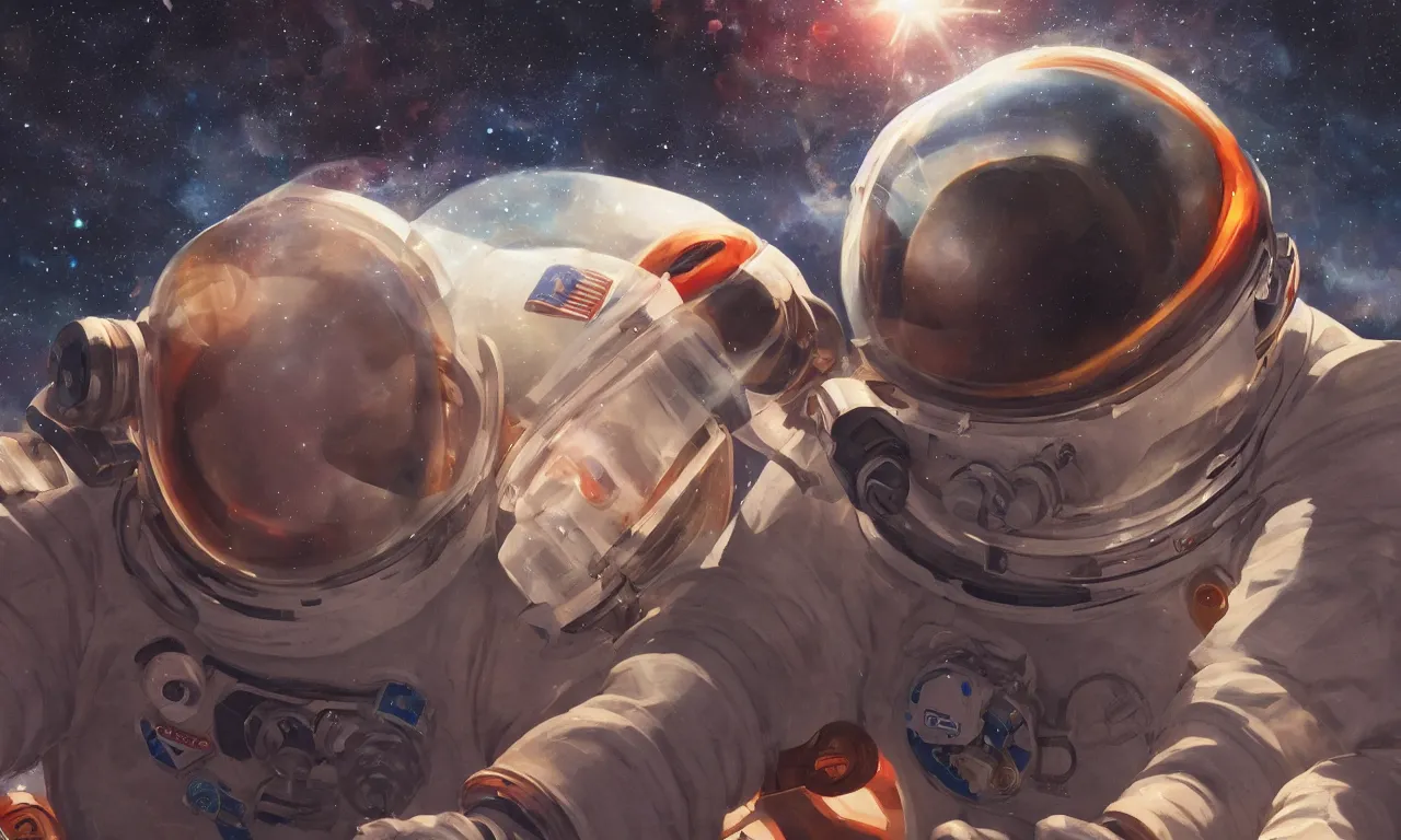 Prompt: Cosmonaut in space, close-up, trending on artstation, 90mm, by Noah Bradley